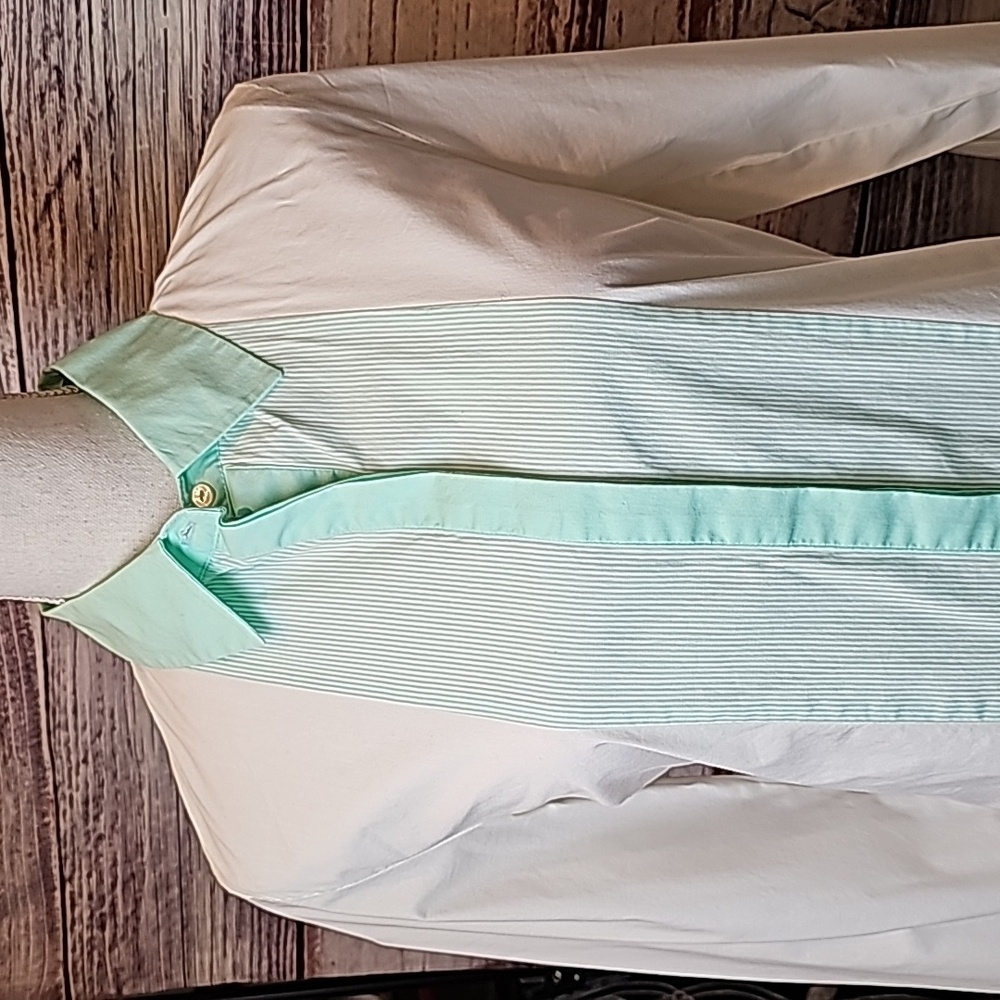 NEW TOMMY HILFIGER WHITE & GREEN LONG SLEEVE BUTTON-UP BLOUSE - Picture 2 of 16
